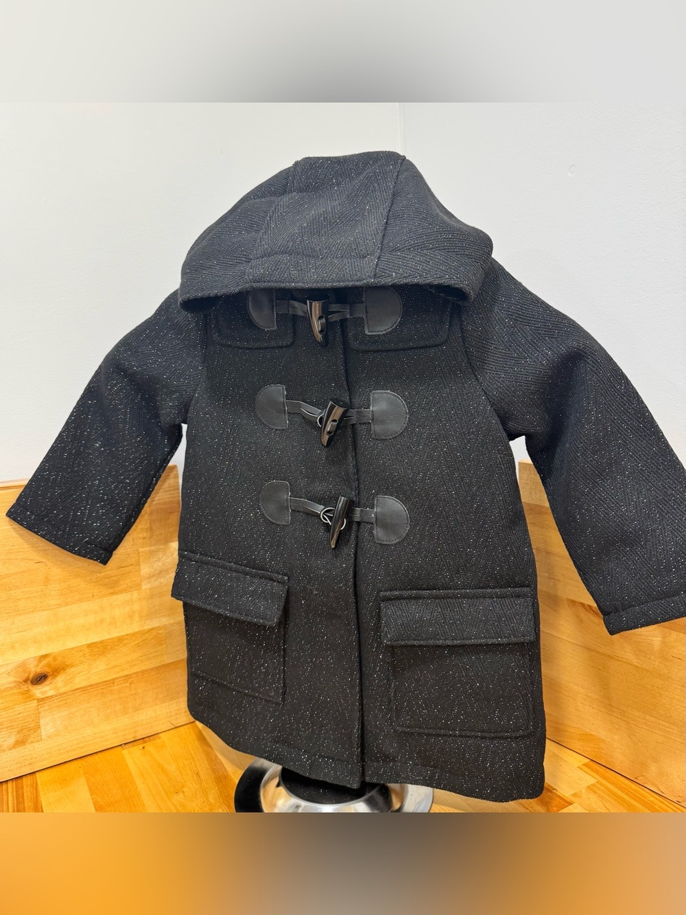 BabyGAP Black Hooded Duffel Coat with Speckled Detail
